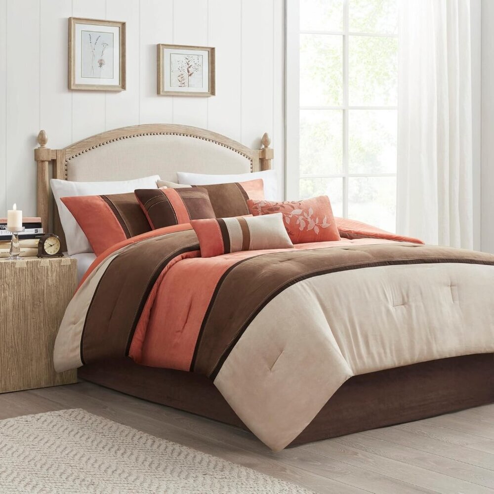 Palisades Comforter Set Modern Faux Suede Pieced Stripe Design, All Season Down